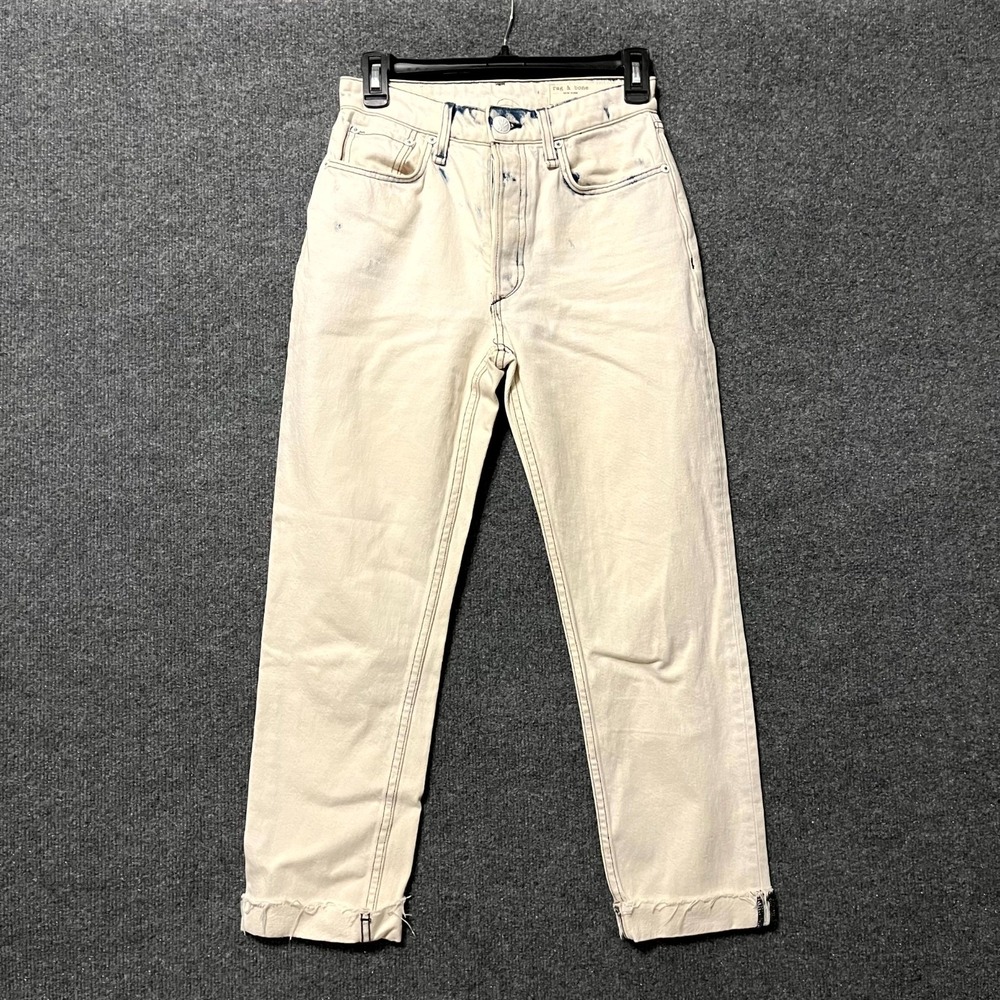 Rag & Bone Ankle Cigarette Jeans Womens 24 White Cotton High Rise Cuffed Raw Hem